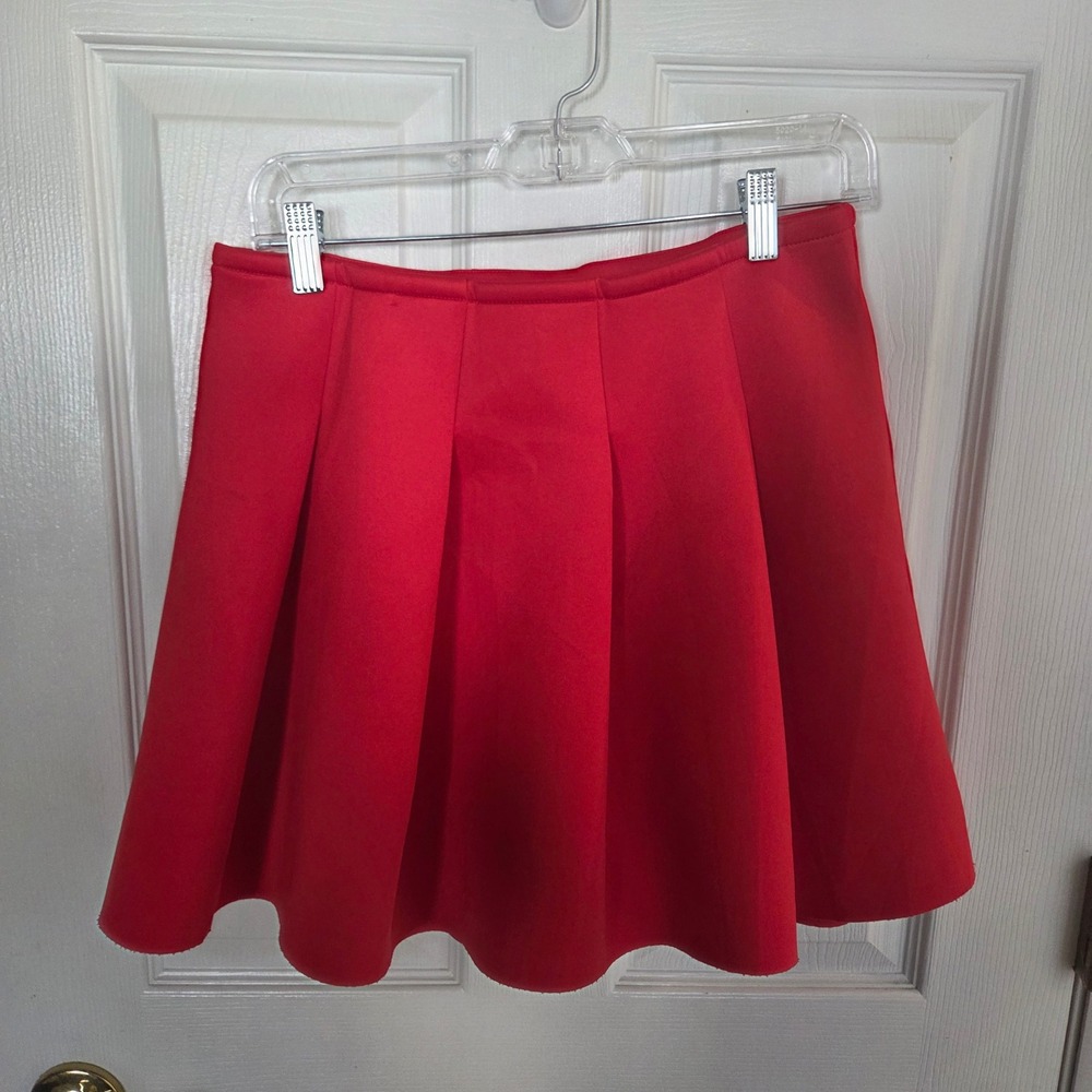Maeve Anthropologie NEW S Red Pleated Skater Mini Skirt Scuba Stretch Academia